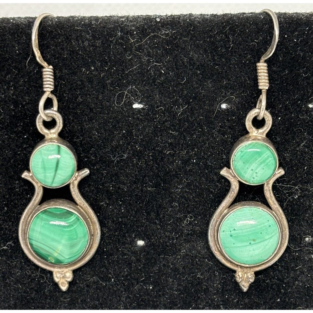 Malachite and sterling silver earrings.